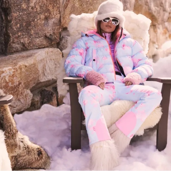 LoveShackFancy X Bogner Full Ski Outfit Coat Pants Blue Pink S - Picture 2 of 11